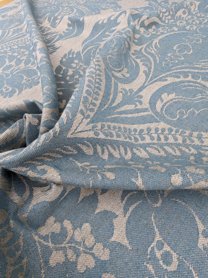 Scalamandre Amelia Delphinium Blue Renaissance Damask Jacquard Linen Acanthus Feather MSRP USD 176/y
