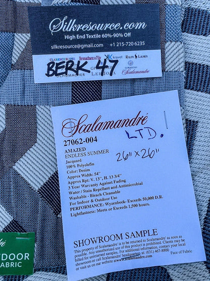 8   Berkbox47 26"x 26" Square Scalamandre Amazed Denim Endless Summer Geometric Jacquard