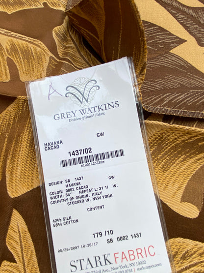 55 Berkbox71 Scalamandre Square Silk by Grey Watkins Havana Cacao Tropical Foliage Brown MSRP USD 412/y