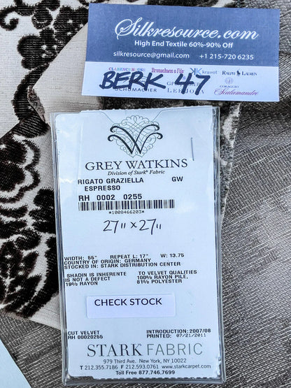 11 Berkbox47 27″x 27″ Square Scalamandre Rigato Graziella Espresso Cut Velvet Brown White