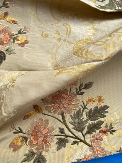57 Berkbox71 Scalamandre Square Silk by Old World Weavers Lissandra Gold Apricot Viscose Embroidery Floral MSRP USD 300+/y