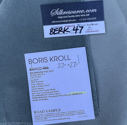 14 Berkbox47 27″x 27″ Square Boris Kroll Richmond Velvet Mineral 100% Polyester Gray