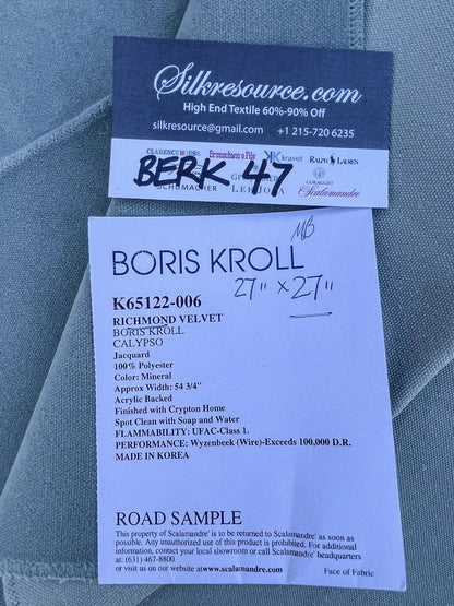 15 Berkbox47 27″x 27″ Square Boris Kroll Richmond Velvet Mineral 100% Polyester Gray
