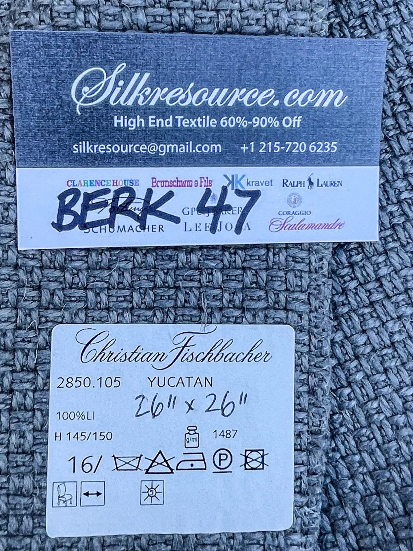 17 Berkbox47 26″x 26″ Square Christian Fischbacher Yucatan Dark Gray 100% Linen