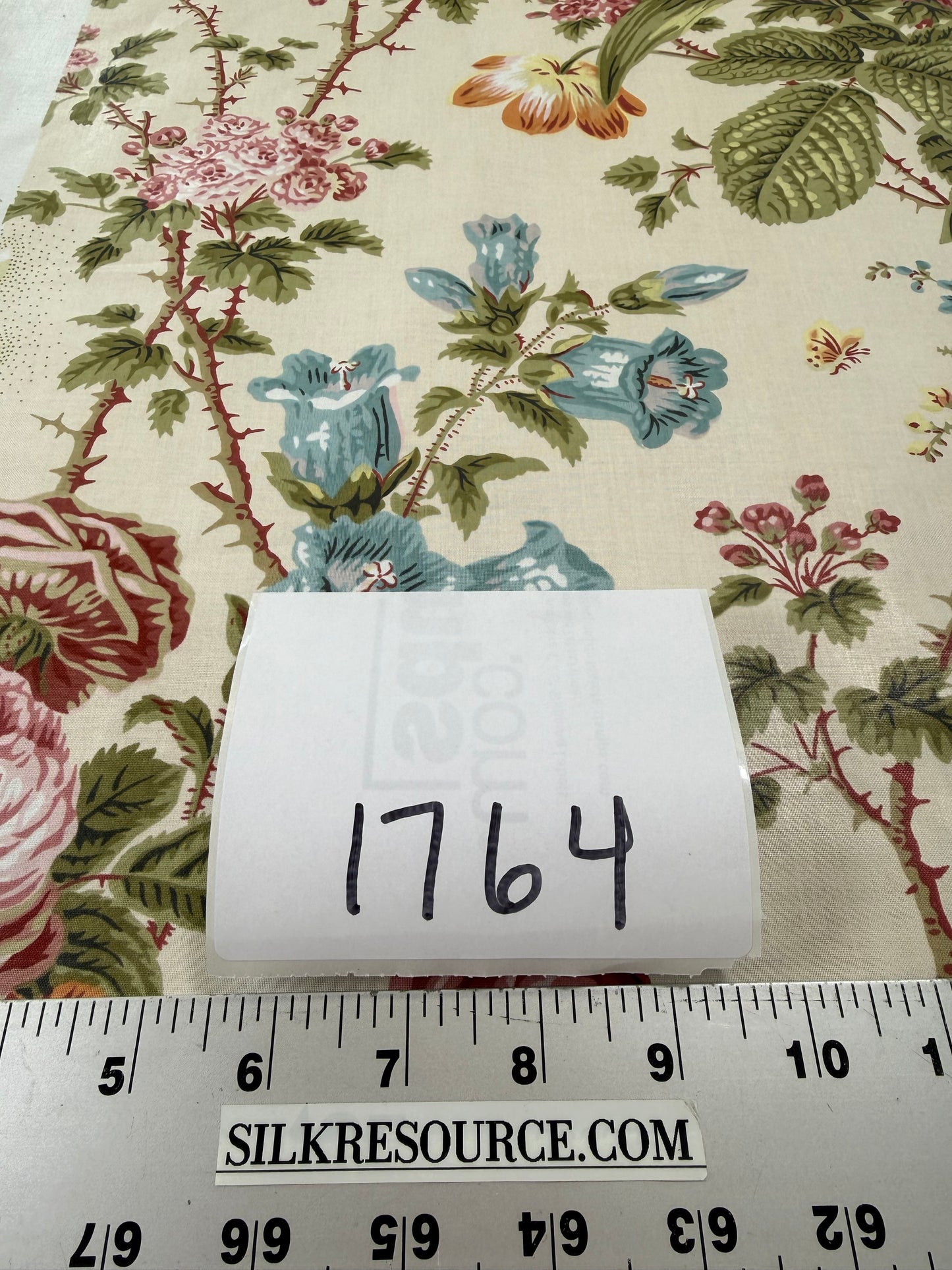 Claire Austin English Cottage Climbing Rose Bluebell Chintz Print Red Green Pink Yellow on Pale Pink 100% Cotton MSRP USD 355/Y