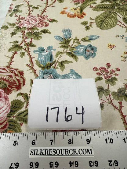 Claire Austin English Cottage Climbing Rose Bluebell Chintz Print Red Green Pink Yellow on Pale Pink 100% Cotton MSRP USD 355/Y