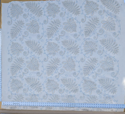 Scalamandre  Fossils Blue Embroidery Fern Trilobite Paisley Heavy Cotton Blue on White MSRP USD372/y