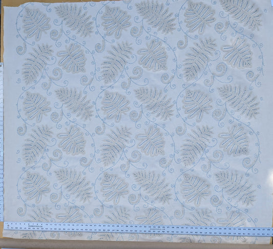 Scalamandre  Fossils Blue Embroidery Fern Trilobite Paisley Heavy Cotton Blue on White MSRP USD372/y