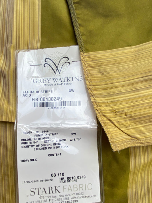 62 Berkbox71 Scalamandre Square Silk by Grey Watkins Ferrara Stripe Acid Light Green MSRP USD 152/y