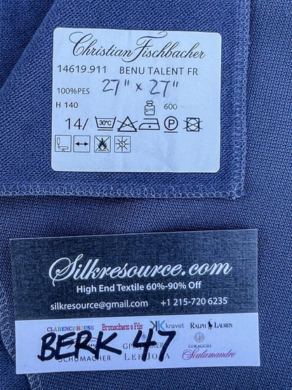 21 Berkbox47 27″x 27″ Square  Christian Fischbacher Benu Talent FR 100% Polyester Blue Solid Texture