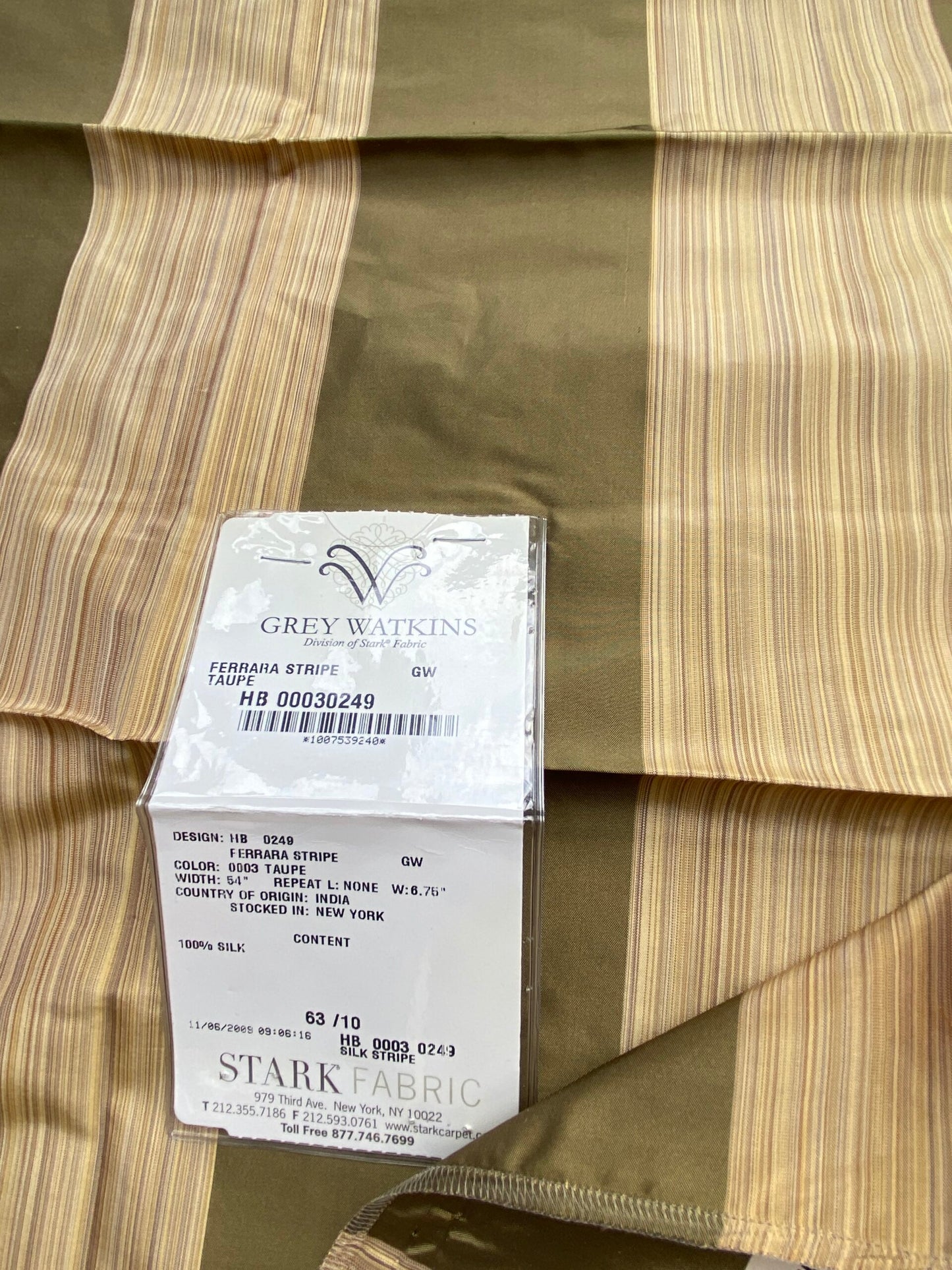 64 Berkbox71 Scalamandre Square Silk by Grey Watkins Ferrara Stripe Taupe MSRP USD 152/y