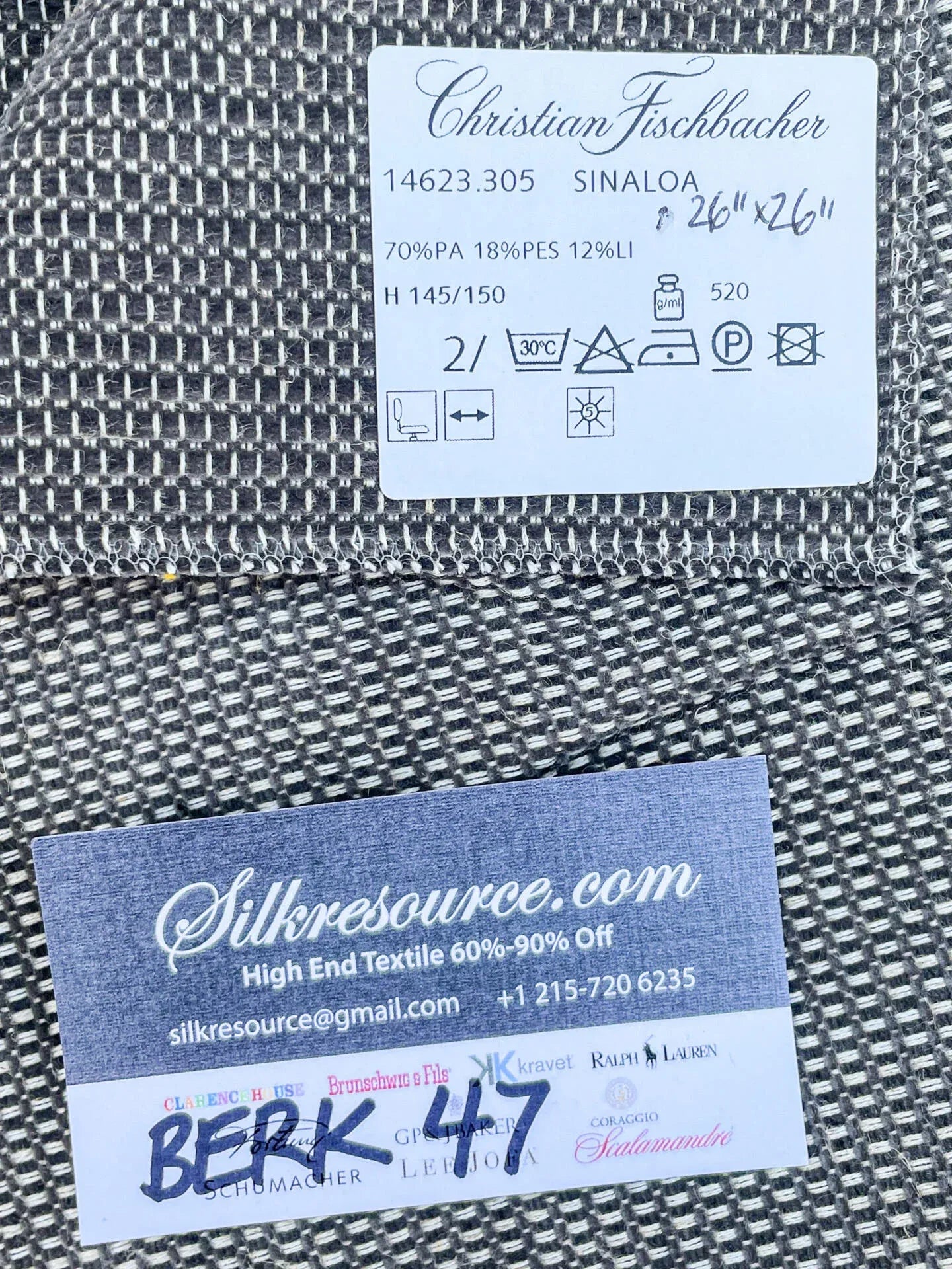 23 Berkbox47 26″x 26″ Square  Scalamandre  Christian Fischbacher SINALOA Black White Woven