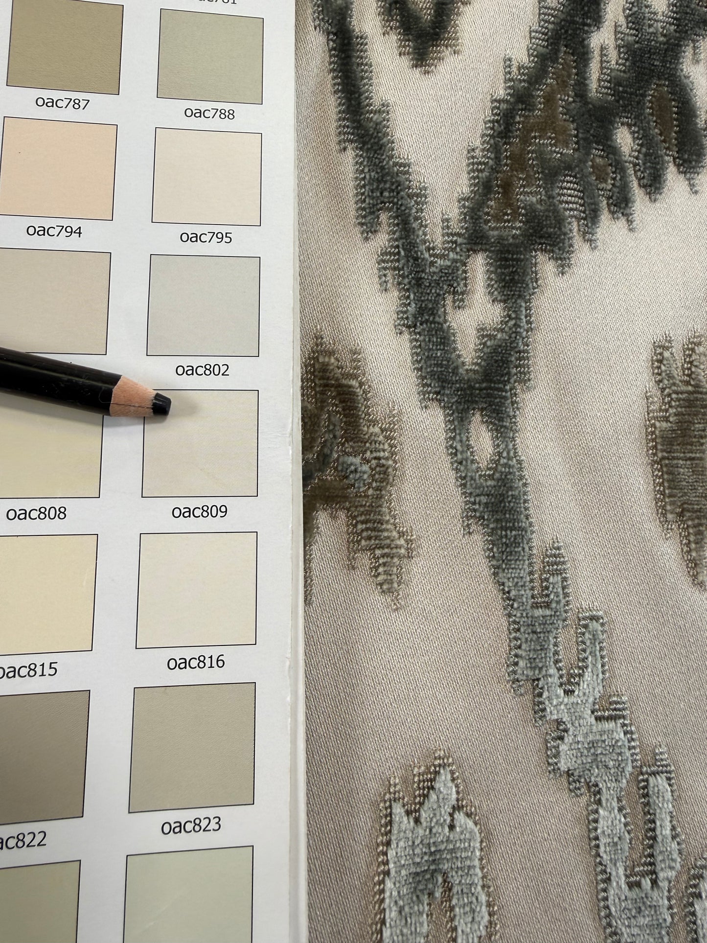 Scalamandre Tai Lao Slate Gray Beige Velvet Ikat Paisley Viscose Cotton - 2.4 yards- MSRP USD 532/y