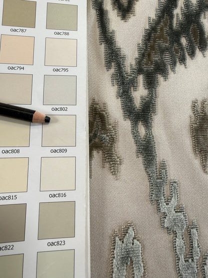 Scalamandre Tai Lao Slate Gray Beige Velvet Ikat Paisley Viscose Cotton - 2.4 yards- MSRP USD 532/y