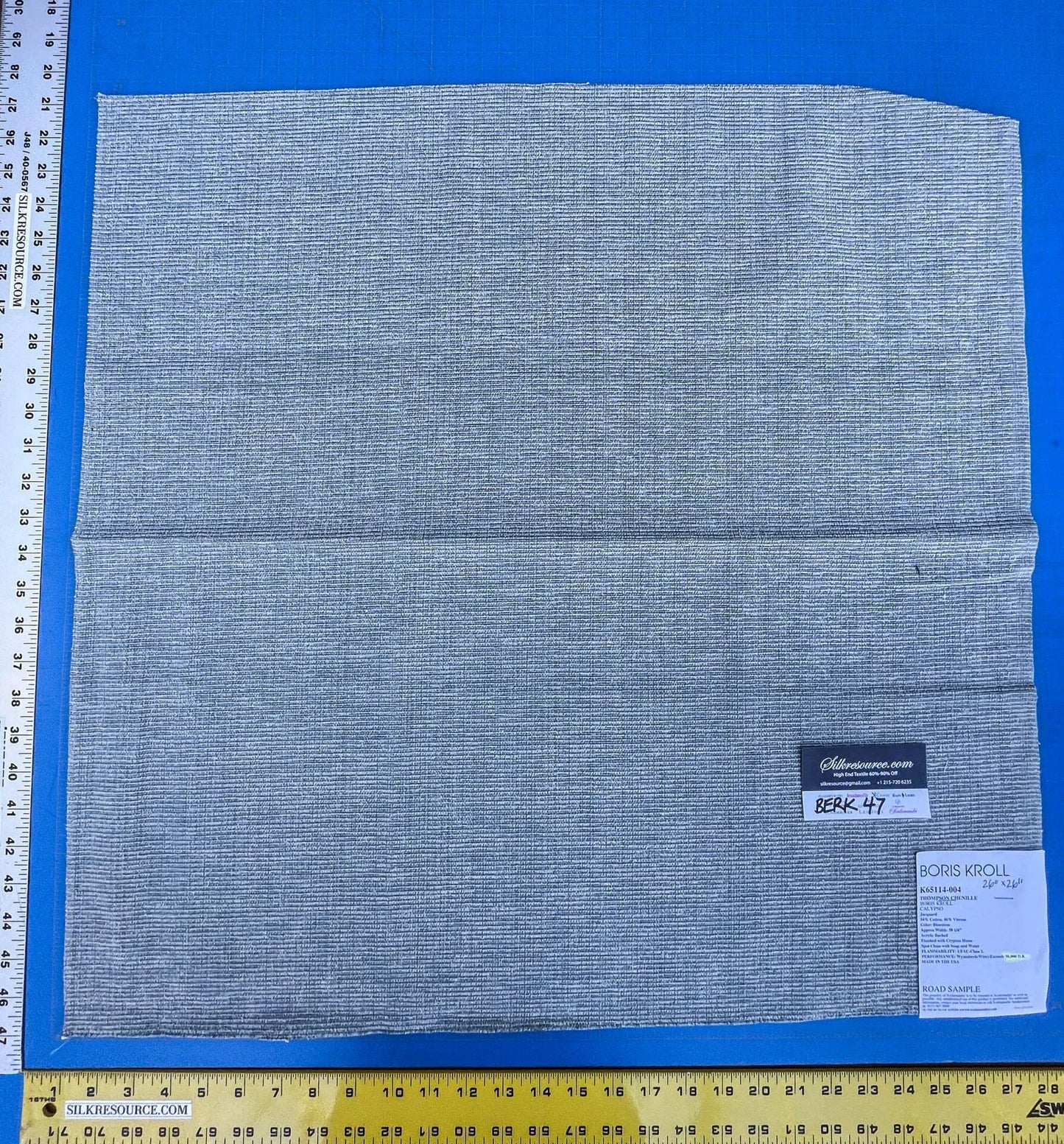 25 Berkbox47 26″x 26″ Square  Scalamandre Boris Kroll Spencer Chinille Bluestone Jacquard Light Blue