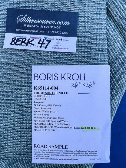 25 Berkbox47 26″x 26″ Square  Scalamandre Boris Kroll Spencer Chinille Bluestone Jacquard Light Blue