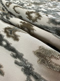 Scalamandre Tai Lao Slate Gray Beige Velvet Ikat Paisley Viscose Cotton - 2.4 yards- MSRP USD 532/y