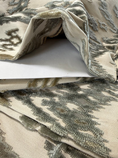 Scalamandre Tai Lao Slate Gray Beige Velvet Ikat Paisley Viscose Cotton - 2.4 yards- MSRP USD 532/y