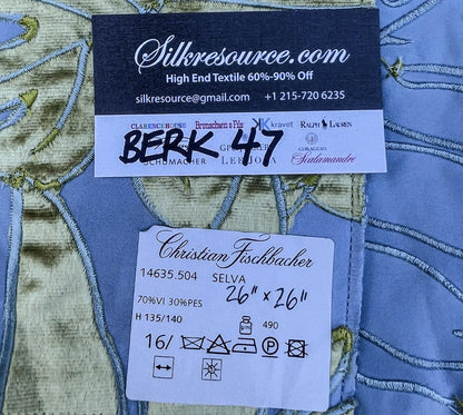 26 Berkbox47 26″x 26″ Square  Scalamandre Christian Fischbacher SELVA Tropical Green Blue