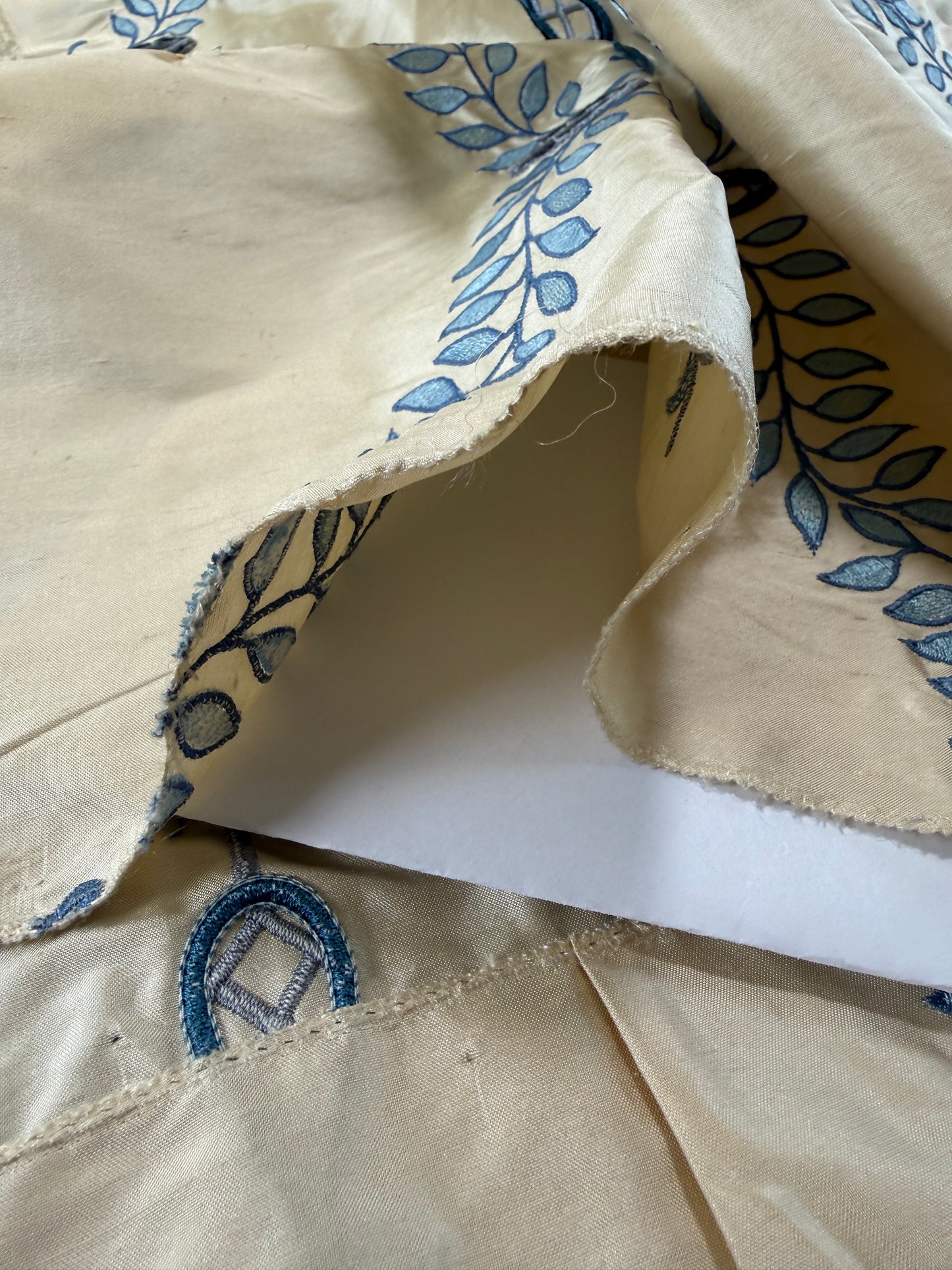 Scalamandre White Hall Lapis Blue Silk Foliage Embroidery - 1.2yards-  MSRP USD 628/Y