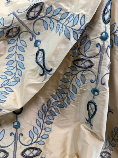 Scalamandre White Hall Lapis Blue Silk Foliage Embroidery - 1.2yards-  MSRP USD 628/Y
