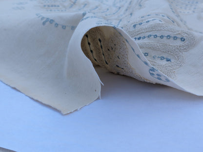 Scalamandre  Fossils Blue Embroidery Fern Trilobite Paisley Heavy Cotton Blue on White MSRP USD372/y