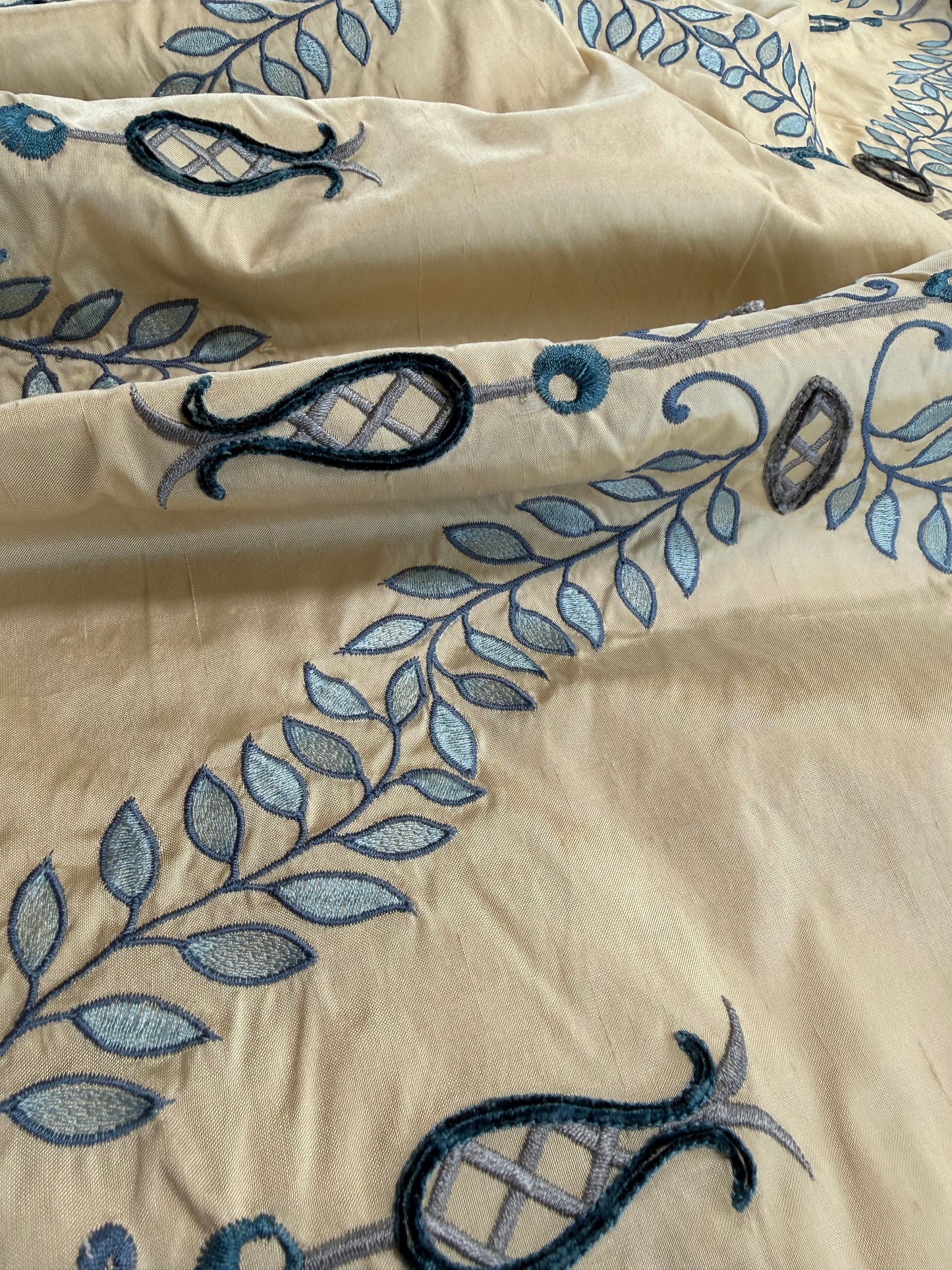 Scalamandre White Hall Lapis Blue Silk Foliage Embroidery - 1.2yards-  MSRP USD 628/Y
