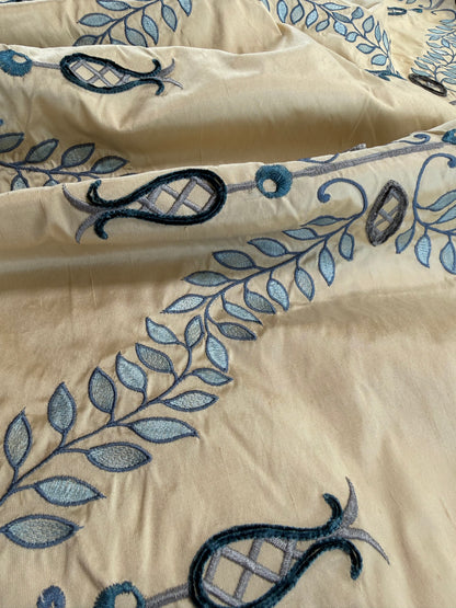 Scalamandre White Hall Lapis Blue Silk Foliage Embroidery - 1.2yards-  MSRP USD 628/Y