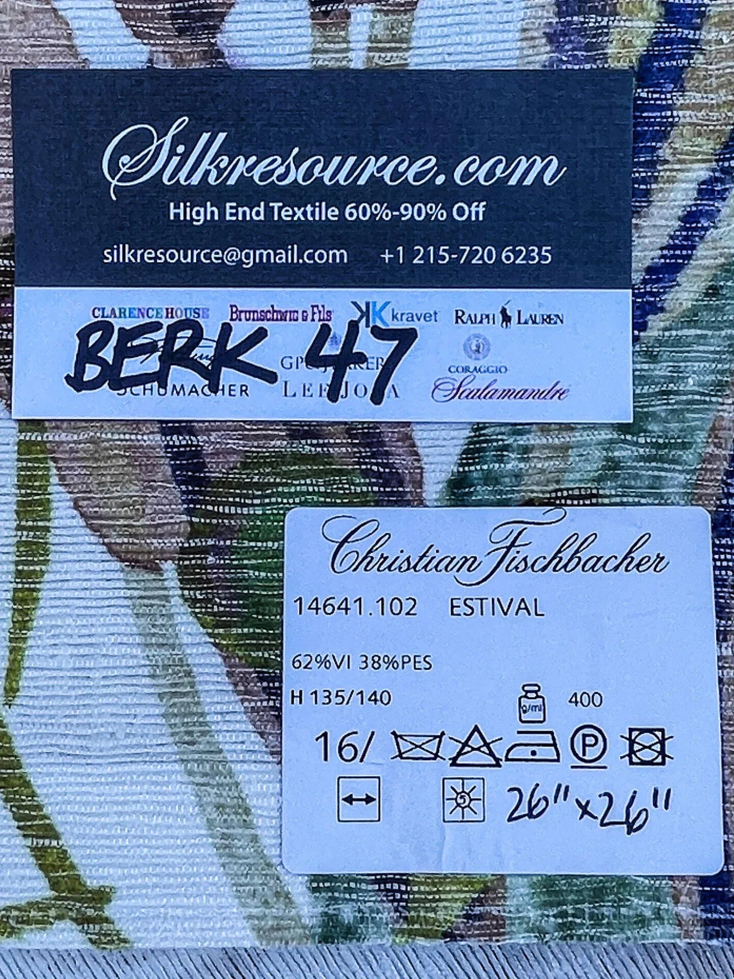 29 Berkbox47 26″x 26″ Square  Scalamandre Christian Fischbacher ESTIVAL Botanical