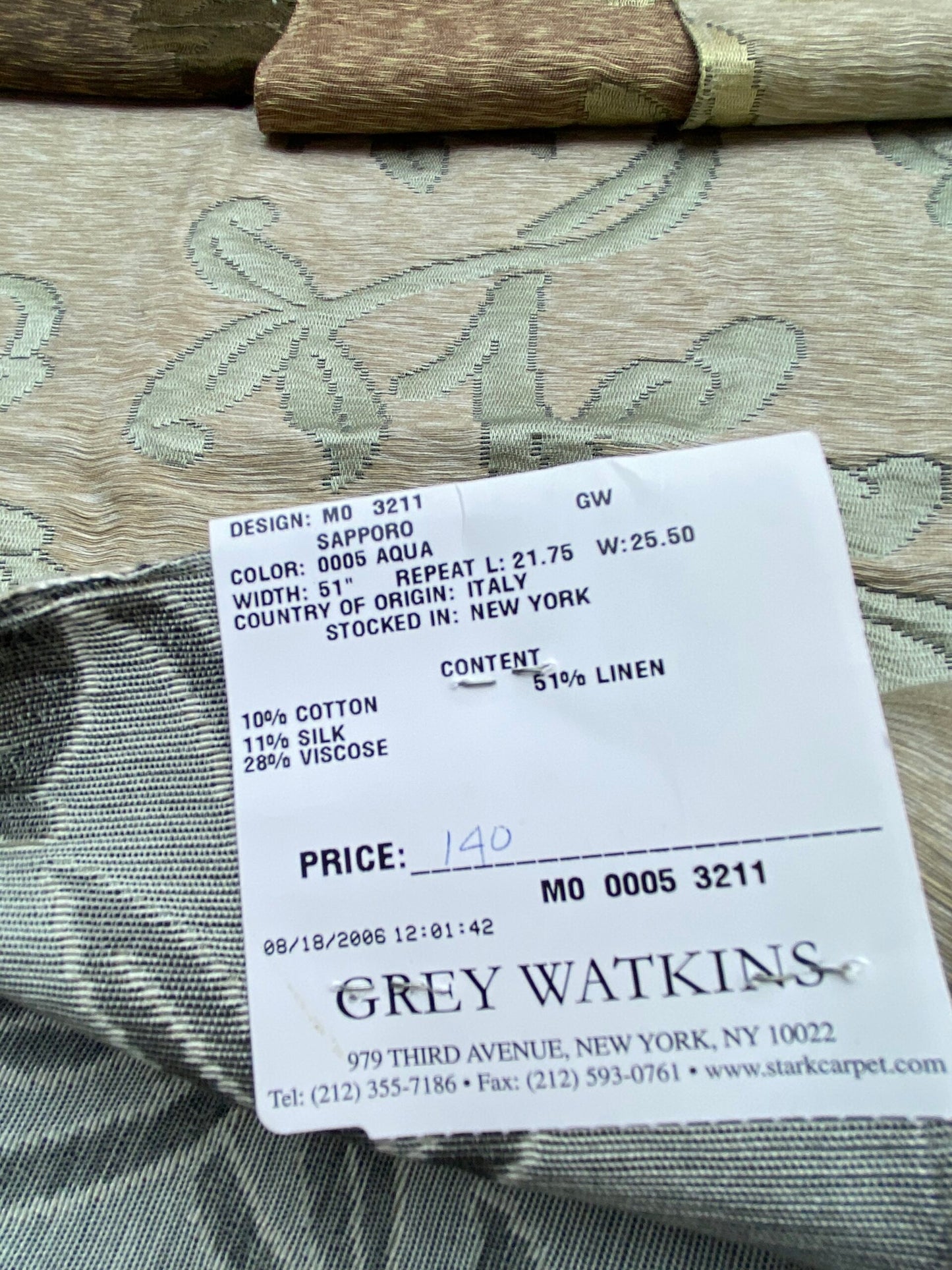 68 Berkbox71 Scalamandre Square Silk by Grey Watkins Sapporo Aqua Botanical Tree Foliage MSRP USD 516/y