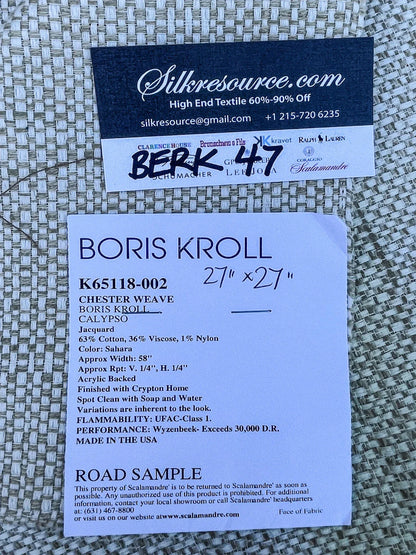 30 Berkbox47 27″x 27″ Square  Scalamandre Boris Kroll Chester Weave Sahara Jacquard White Beige