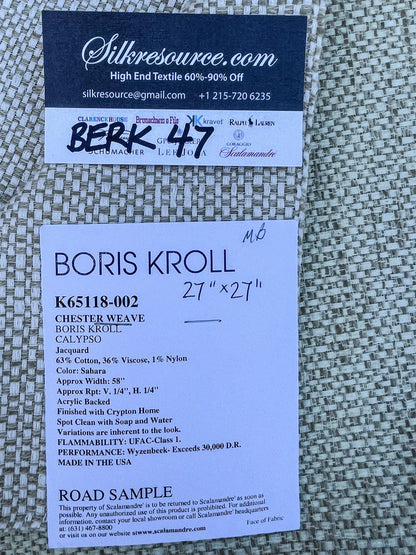 31 Berkbox47 27″x 27″ Square  Scalamandre Boris Kroll Chester Weave Sahara Jacquard White Beige