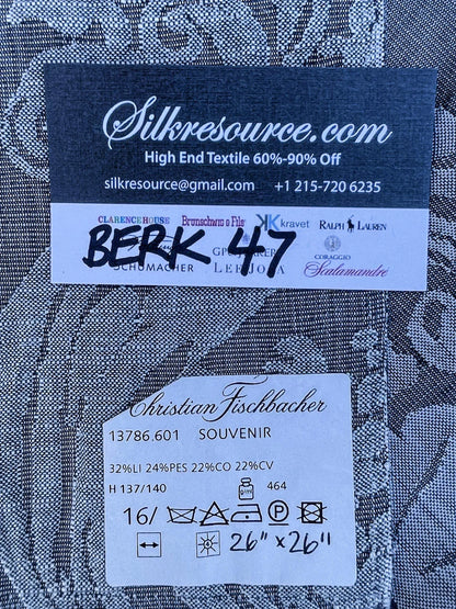 32 Berkbox47 27″x 27″ Square  Scalamandre Christian Fischbacher SOUVENIR Gray Renaissance Velvet