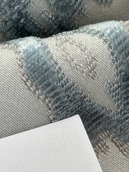Scalamandre  Tai Lao Mist Blue Brown Velvet Ikat Paisley Viscose Cotton MSRP USD 532/y