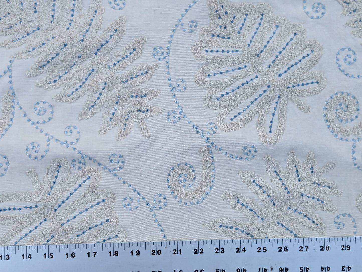 Scalamandre  Fossils Blue Embroidery Fern Trilobite Paisley Heavy Cotton Blue on White MSRP USD372/y