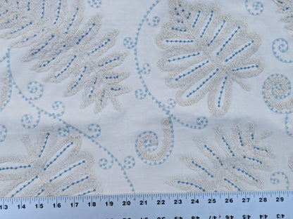 Scalamandre  Fossils Blue Embroidery Fern Trilobite Paisley Heavy Cotton Blue on White MSRP USD372/y