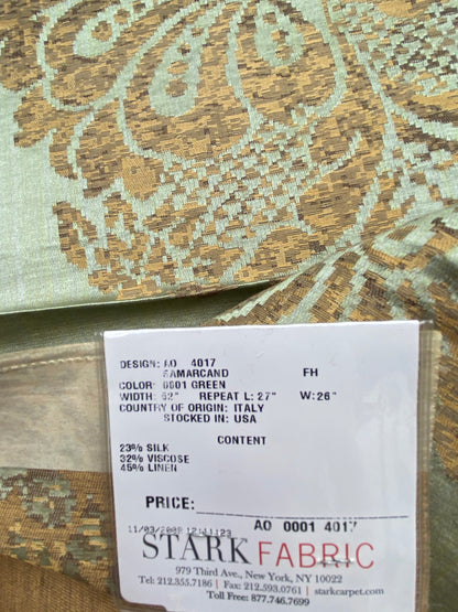 70 Berkbox71 Square Silk by Fonthill Samarcand Green Copper Gold Silk Damask MSRP USD 412/y