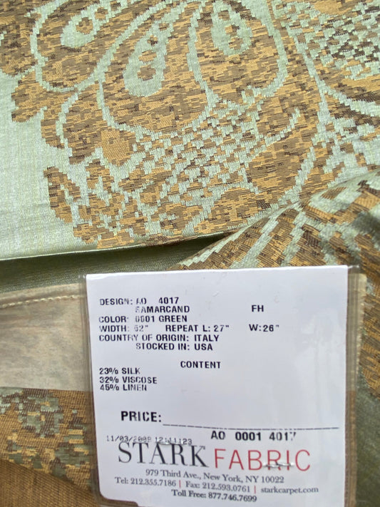 70 Berkbox71 Square Silk by Fonthill Samarcand Green Copper Gold Silk Damask MSRP USD 412/y