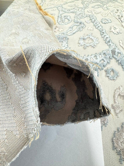 Scalamandre  Tai Lao Mist Blue Brown Velvet Ikat Paisley Viscose Cotton MSRP USD 532/y