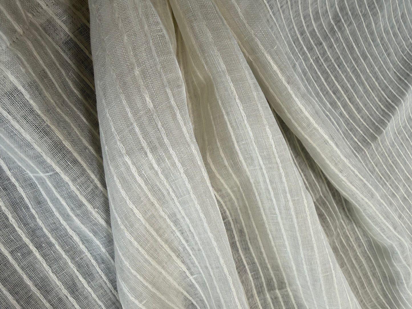 Scalamandre Janelle Linen Sheer Oyster White Stripe Texture 100% Linen - 2.4 yards