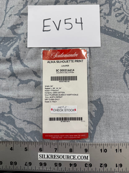 Scalamandre Alma Silhouette Print Juniper Blue Gray Floral Print 100% Cotton -2.4 yards -  MSRP USD 358/y