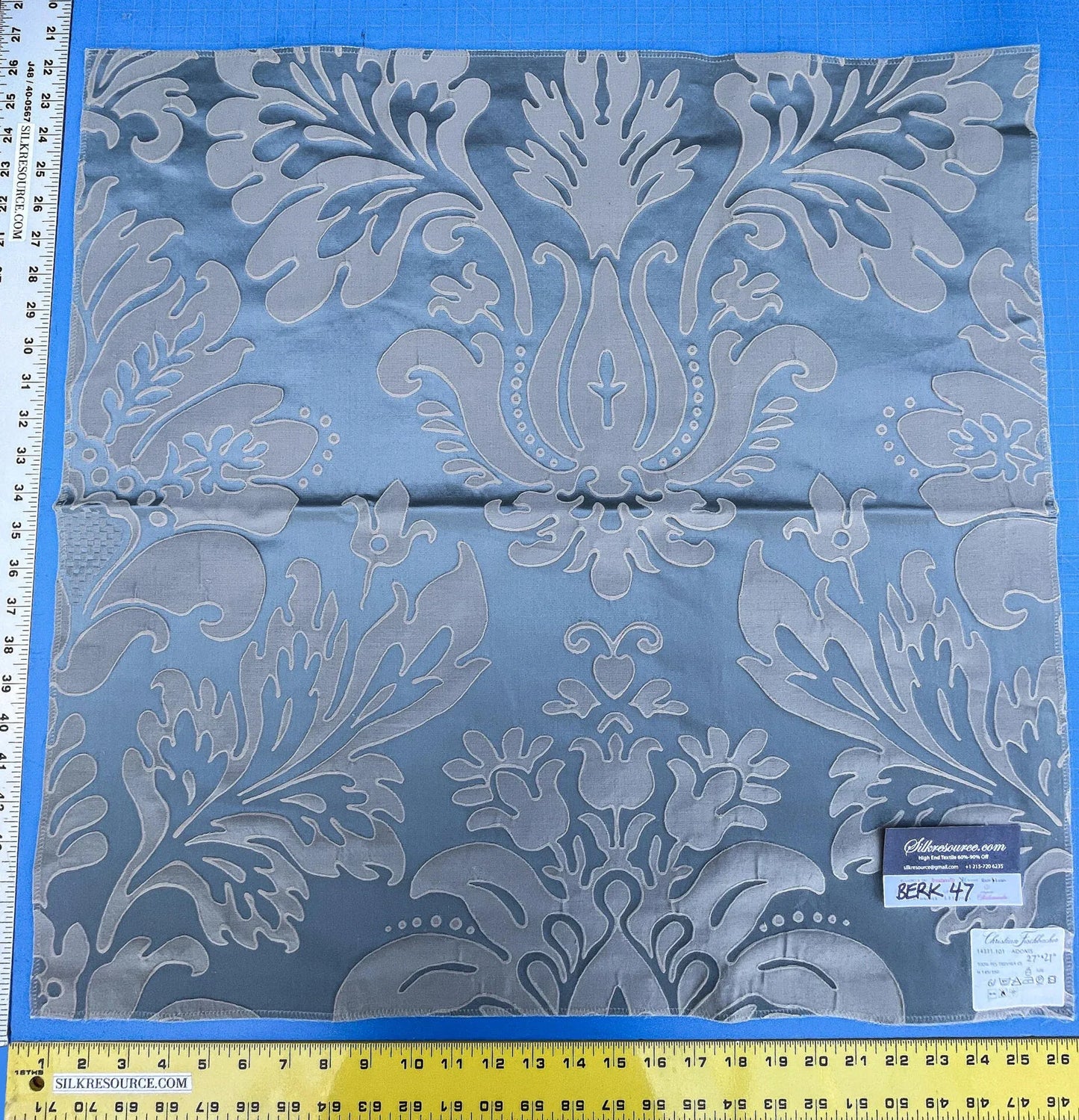 37 Berkbox47 27″x 27″ Square  Scalamandre Christian Fischbacher ADONIS Blue Gray Damask