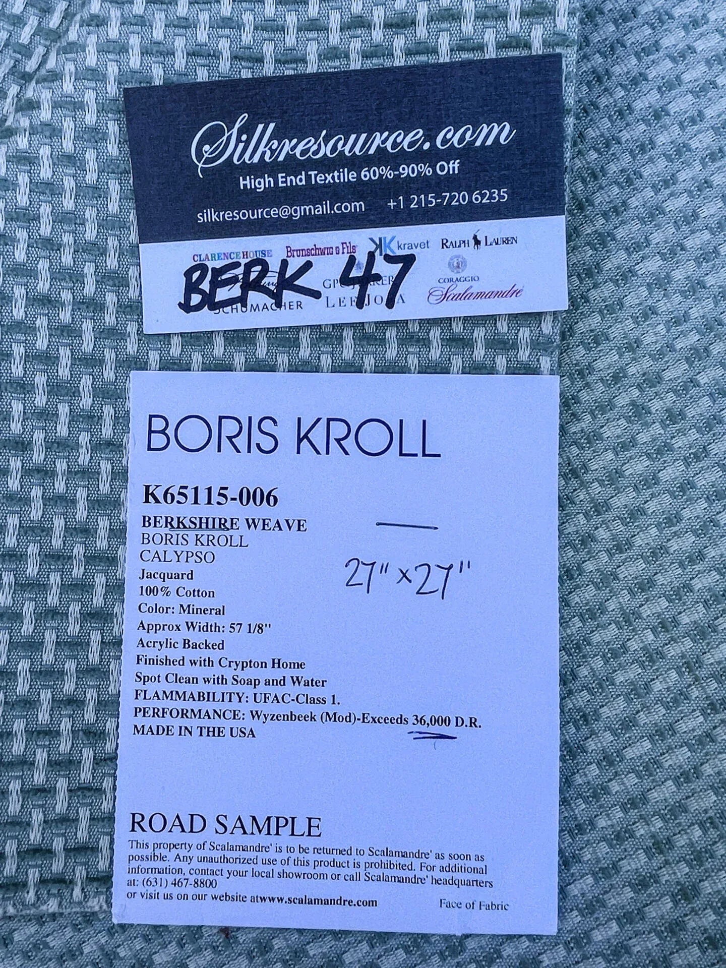 Scalamandre Boris Kroll BERKSHIRE WEAVE Mineral Light Blue White Small Scale 100% Cotton