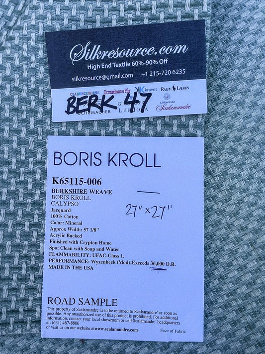 Scalamandre Boris Kroll BERKSHIRE WEAVE Mineral Light Blue White Small Scale 100% Cotton