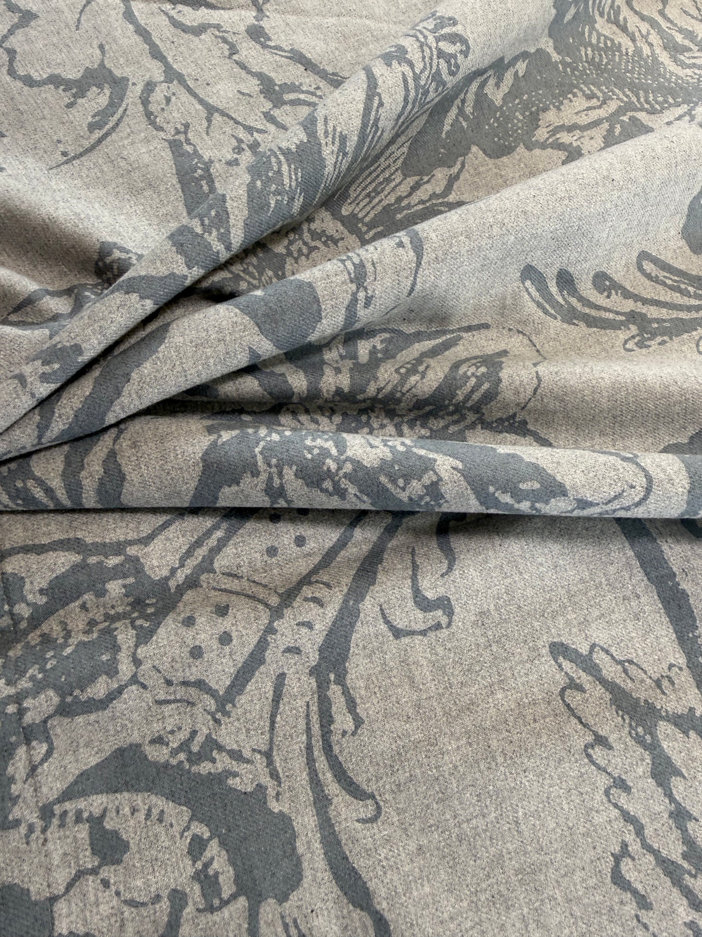 Scalamandre Alma Silhouette Print Juniper Blue Gray Floral Print 100% Cotton -2.4 yards -  MSRP USD 358/y