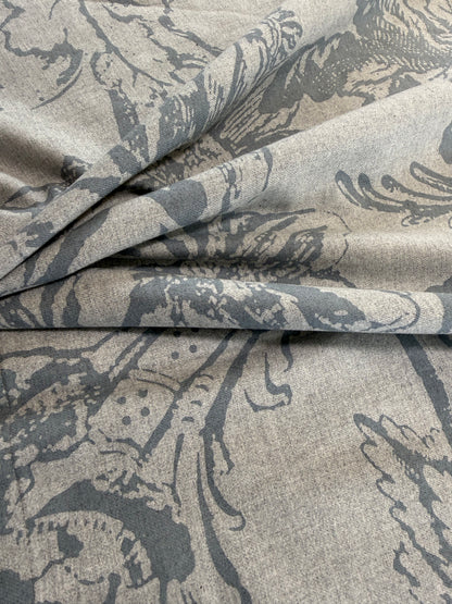 Scalamandre Alma Silhouette Print Juniper Blue Gray Floral Print 100% Cotton -2.4 yards -  MSRP USD 358/y