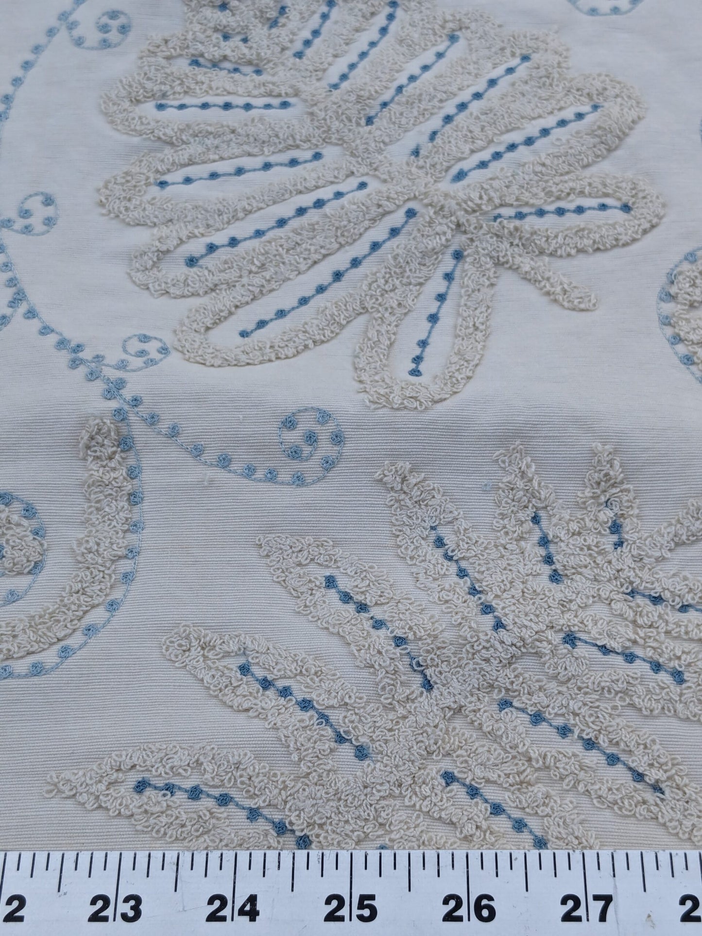 Scalamandre  Fossils Blue Embroidery Fern Trilobite Paisley Heavy Cotton Blue on White MSRP USD372/y