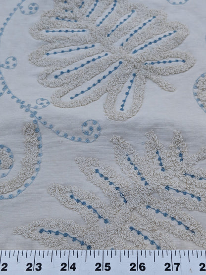 Scalamandre  Fossils Blue Embroidery Fern Trilobite Paisley Heavy Cotton Blue on White MSRP USD372/y