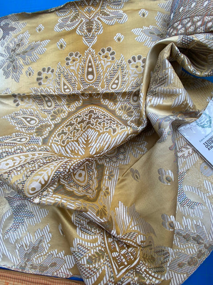 74 Berkbox71 Scalamandre Square Silk by Old World Weavers Teodora Ochre Gold Silk Damask Renaissance ArtichokeTraditional Damask MSRP USD 338/Y