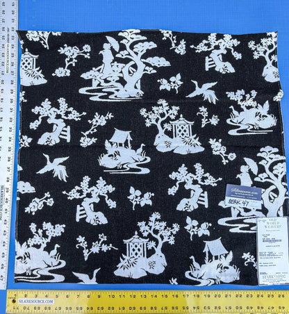 41 Berkbox47 27″x 27″ Square Scalamandre LILY POND COAL Black and White Outdoors Bird/ Animal Chinoiserie